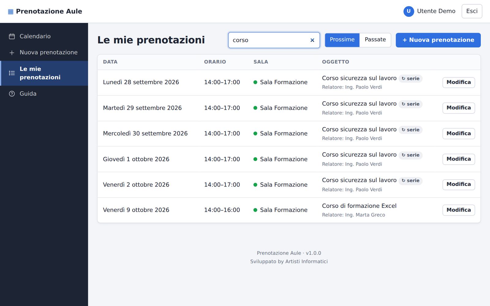 Ricerca «corso» nelle mie prenotazioni