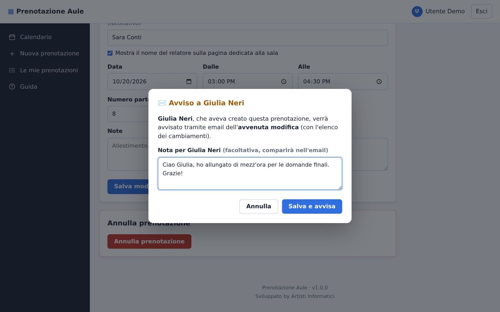 2° avviso: nota per l'email di avviso